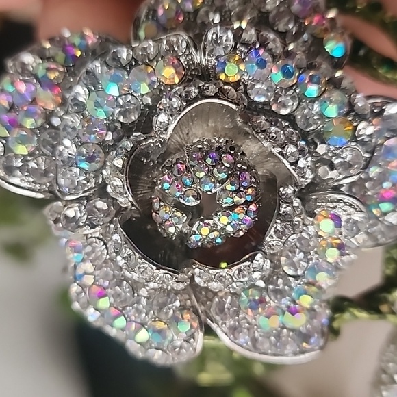 Statement Rose Flower Hinge / Clamper Crystal Bracelet - Picture 9 of 14